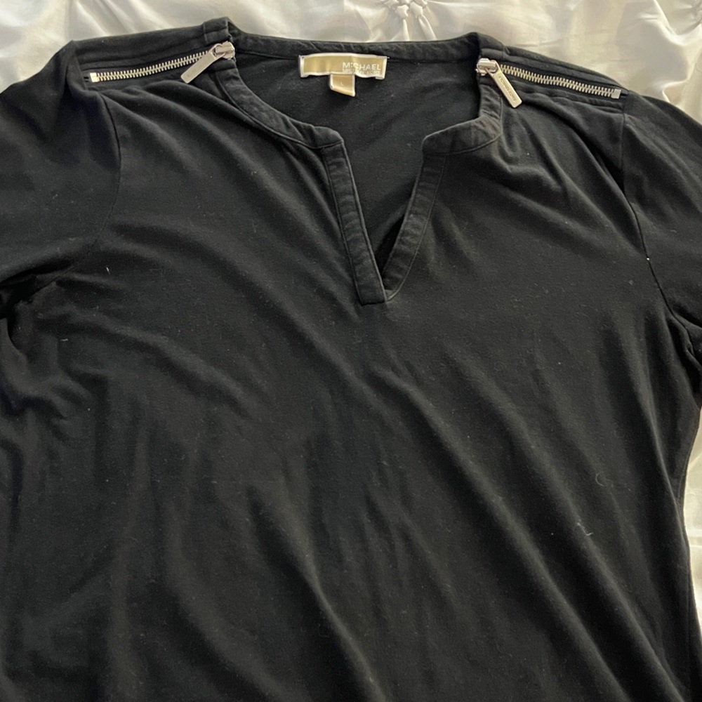 Michael Kors Black Long Sleeve Top with Zipper Detail